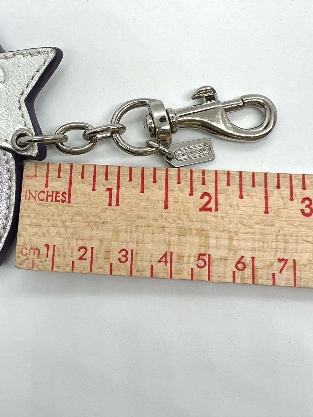 Authentic Coach Shooting Star Metallic Leather Rhinestone Bag Charm Keychain